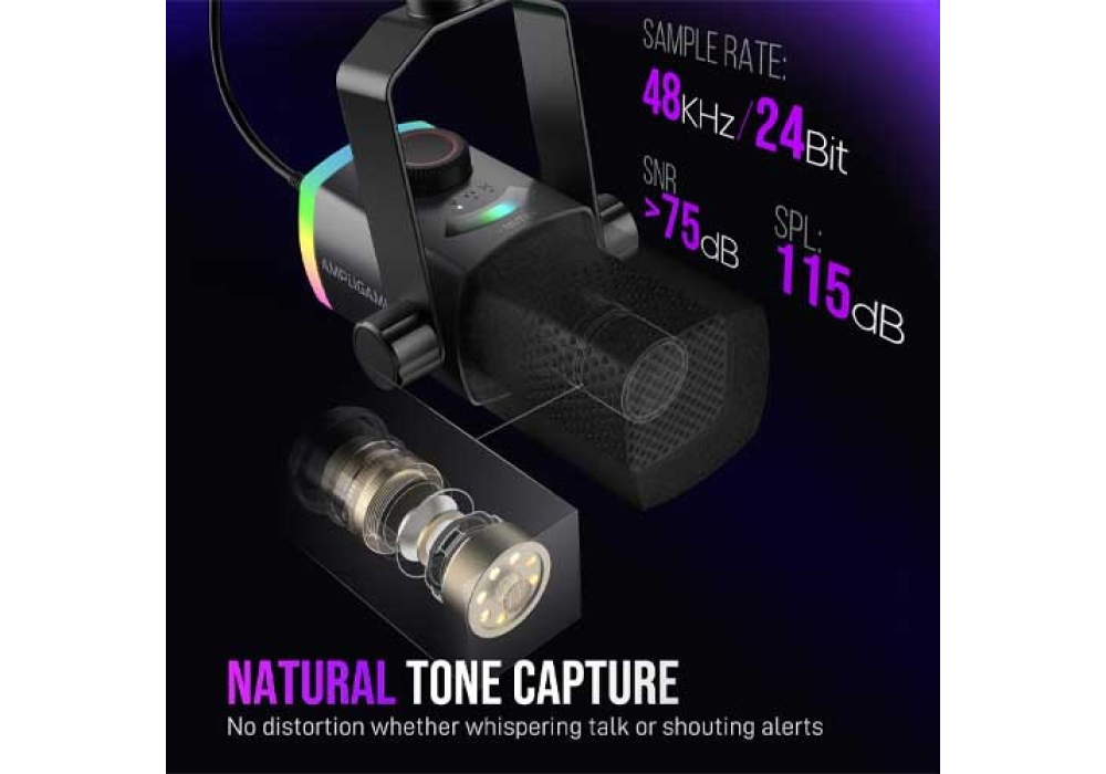 FIFINE AmpliGame AM8PROT Dynamic Microphone Kit with RGB Boom Arm Stand