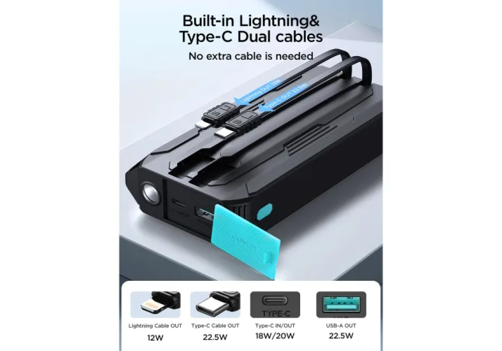 Joyroom JR-L017 10000mAh 22.5W Power Bank with Dual Cables