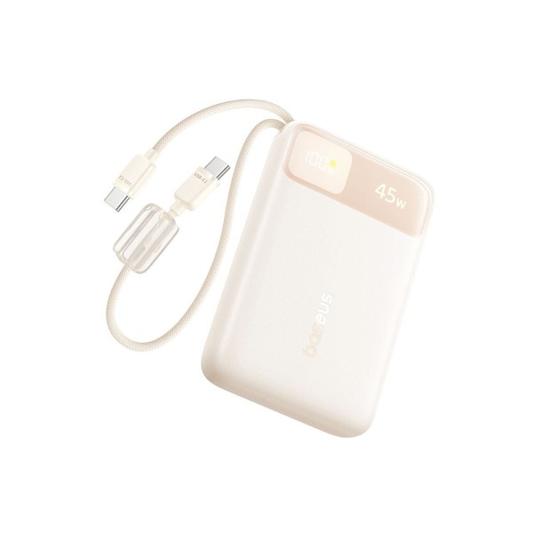 Baseus EnerFill FC11 10000mAh 45W Power Bank with Dual Built-in USB-C Cables (White)