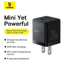 Baseus Palm Series 20W Dual Port USB-C + USB-A Fast Charger (US Plug)