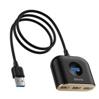 Baseus Square Round 4 in 1 USB 3.0 Hub (1 × USB 3.0 + 3 × USB 2.0) 1m Black