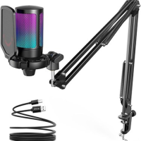 FIFINE AmpliGame A6T Gaming PC USB Microphone with Boom Arm