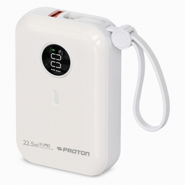 Proton PowerHouse10 10000mAh 22.5W Power Bank with Built-in Type-C and Lightning Cables