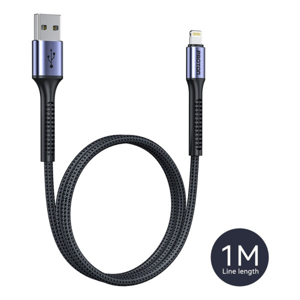 Proton Premium Nylon Braided USB-A to Lightning Cable 1m