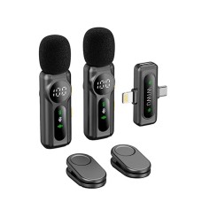 WiWU Wi-WM007 Dual Wireless Lavalier Microphone with 2-in-1 Type-C + Lightning Receiver