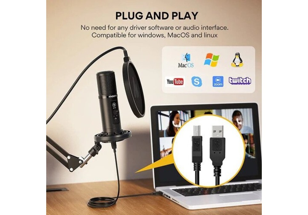 Maono AU-PM422 USB Condenser Microphone with Zero Latency Monitoring